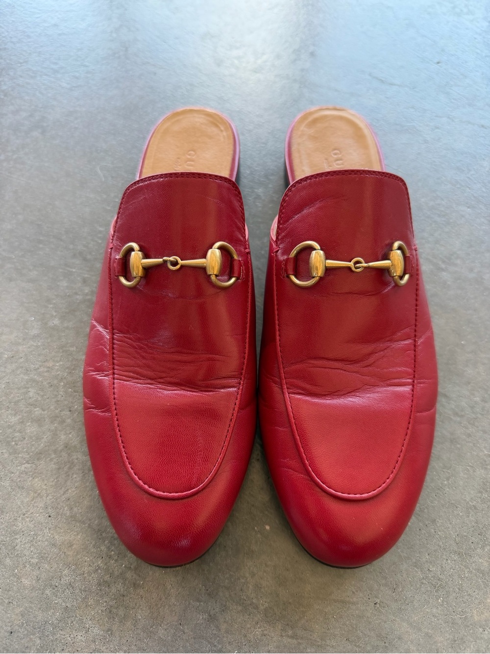 Women’s Gucci Princetown Red Leather Horsebit Slip-On Mules